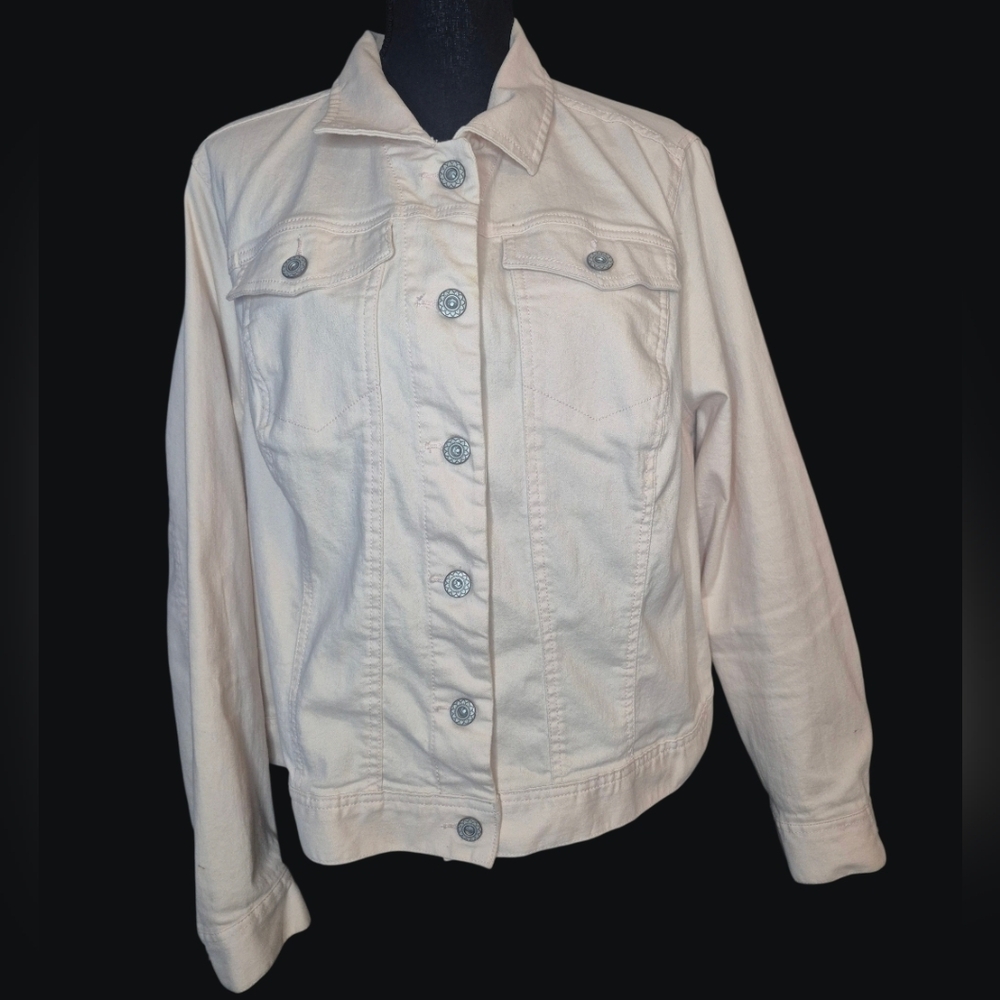 Beige/Cream Denim Trucker Jacket Size 18/20W Coastal Cowgirl Chic